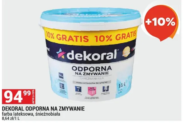 Farba odporna na zmywanie lateksowa, śnieżnobiała promocja w Merkury Market