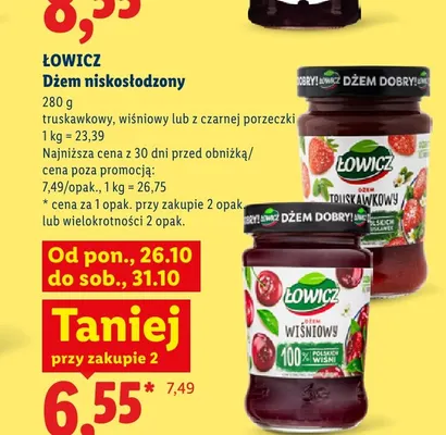 Dżem niskosłodzony z czarnej porzeczki Łowicz promocja w Lidl