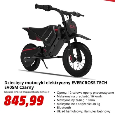 Dziecięcy motocykl elektryczny Evercross Tech EV05 m Czarny promocja w Media Markt