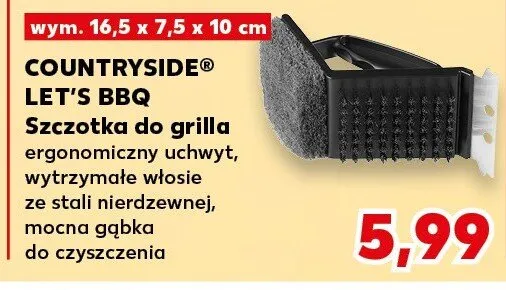 Szczotka do grilla ergonomiczny uchwyt, wytrzymałe włosie ze stali nierdzewnej, mocna gąbka do czyszczenia promocja w Kaufland