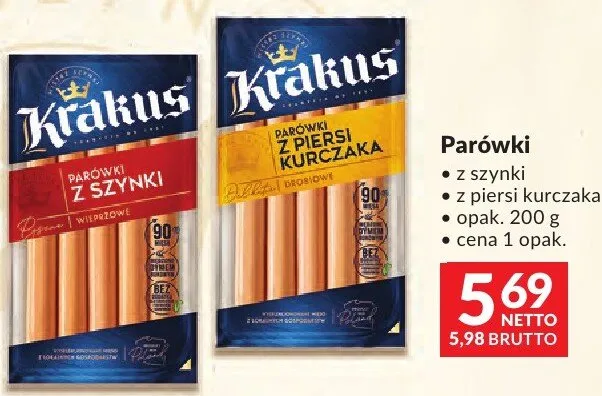 Parówki Krakus z szynki z piersi kurczaka promocja w Makro