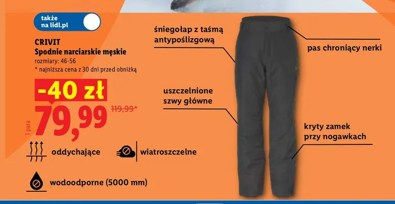 Spodnie narciarskie męskie Crivit promocja w Lidl