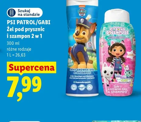 Żel pod prysznic i szampon 2 w 1 Psi Patrol/Gabi promocja w Lidl