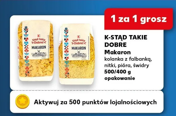 Makaron kolanka z fałbankę, nitki, pióra, świderki promocja w Kaufland