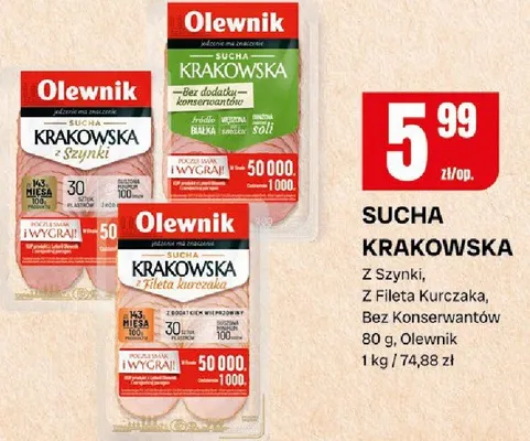 Sucha krakowska Z Szynki, Z Fileta Kurczaka, Bez Konserwantów promocja w Chorten