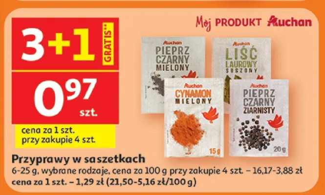Przyprawy w saszetkach różne rodzaje promocja w Auchan