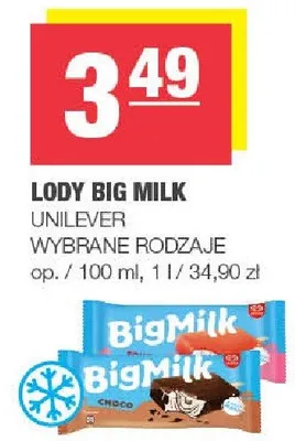 Lody Big Milk wybrane rodzaje promocja w SPAR