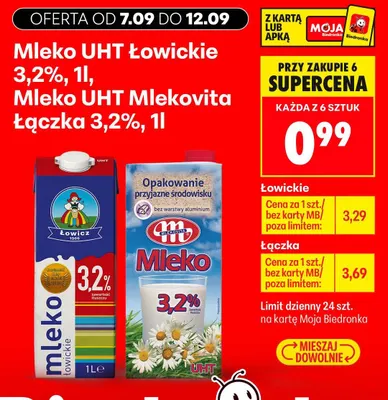Mleko UHT Mlekovita Łączka 3,2% promocja w Biedronka
