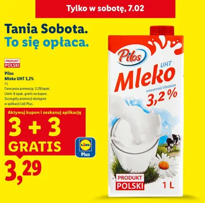 Mleko UHT Pilos 3,2% promocja w Lidl