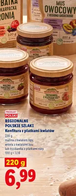 Konfitura z płatkami kwiatów truskawka z płatkami róży Regionalne Polskie Szlaki promocja w Lidl