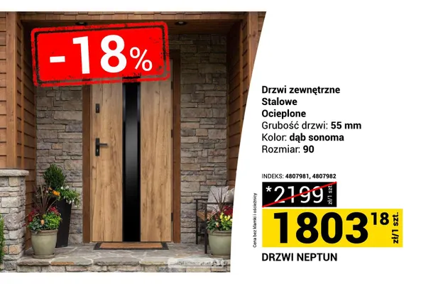 Drzwi zewnętrzne stalowe ocieplone Neptun promocja w Merkury Market