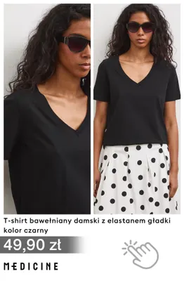 T-shirt bawełniany damski z elastanem gładki czarny Medicine promocja w Medicine