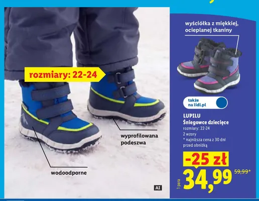 Śniegowce dziecięce Lupilu 22-24 promocja w Lidl