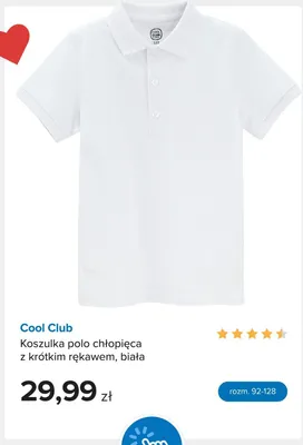 Koszulka polo chłopięca Cool Club z krótkim rękawem biała promocja w Smyk