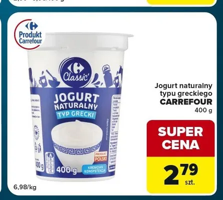 Jogurt naturalny typu greckiego Carrefour Classic promocja w Globi