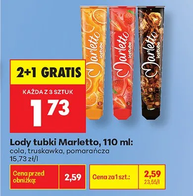 Lody tubka Marletto cola promocja w Biedronka