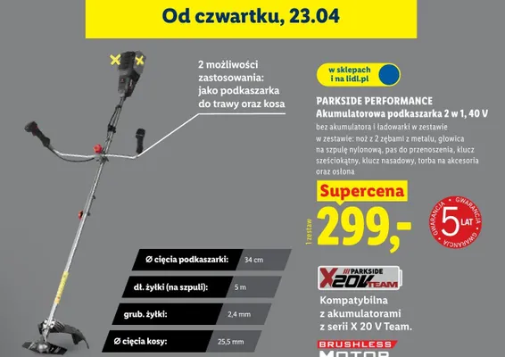 Akumulatorowa podkaszarka 2 w 1,40V promocja w Lidl