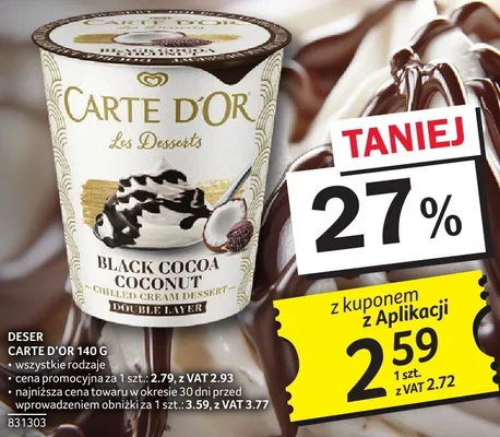Deser Carte d'Or Les Desserts Black Cocoa Coconut 400g promocja w Selgros