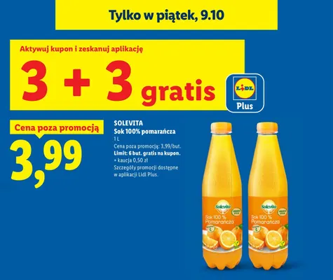 Sok pomarańcza Solevita 100% promocja w Lidl