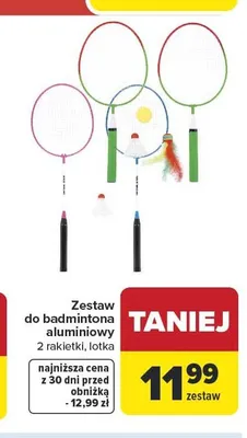 Zestaw do badmintona aluminiowy 2 rakietki, lotka promocja w Carrefour
