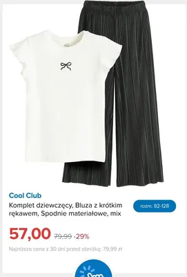 Komplet dziewczęcy bluza z krótkim rękawem spodnie materiałowe Cool Club promocja w Smyk