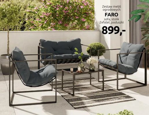 Zestaw mebli ogrodowych Faro sofa stolik 2xfotel poduszki promocja w Black Red White