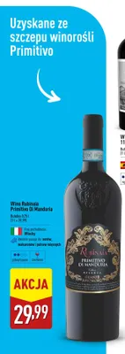 Wino czerwone Rubinaia Primitivo Di Manduria promocja w Aldi