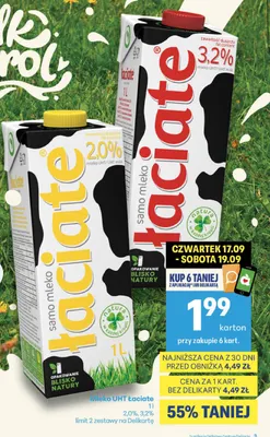 Mleko UHT Łaciate 2,0% promocja w Delikatesy Centrum