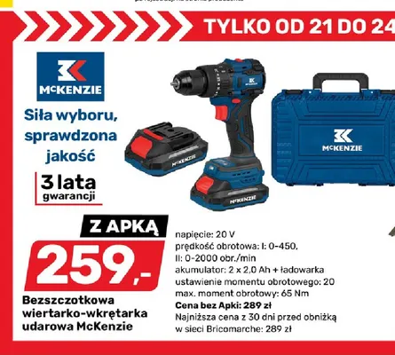 Bezszczotkowa wiertarko-wkrętarka udarowa McKenzie promocja w Bricomarche