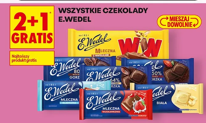 Wszystkie czekolady E.Wedel 2+1 GRATIS promocja w Biedronka