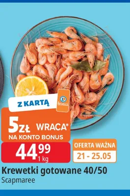 Krewetki gotowane 40/50 Scapmaree promocja w Leclerc