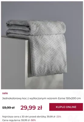 Jednokolorowy koc z wytłoczonym wzorem Esme 150x200 cm home & you promocja w home&you