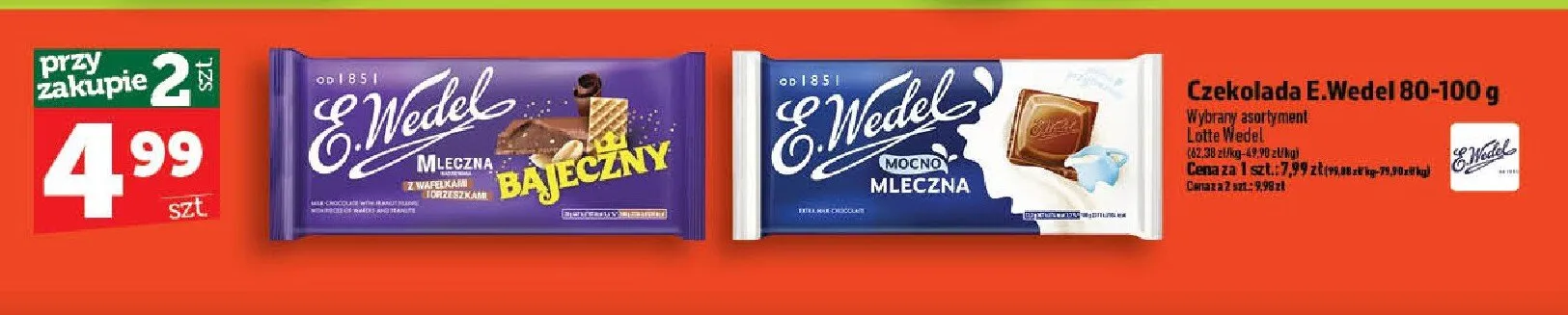 Czekolada E.Wedel Mocno Mleczna promocja w TOPAZ