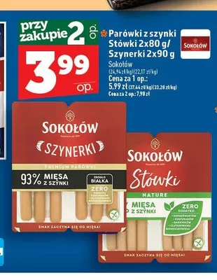 Parówki z szynki Szynerki Sokołów promocja w TOPAZ