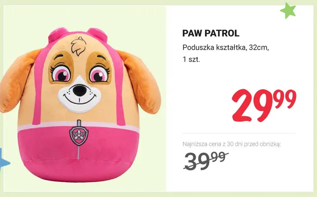 Poduszka kształtka PAW PATROL 32cm promocja w Rossmann