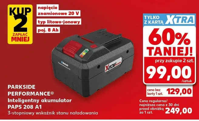 Inteligentny akumulator Parkside Performance PAPS 208 A1 20V 8Ah promocja w Kaufland