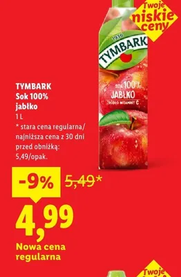 Sok 100% jabłko Tymbark promocja w Lidl