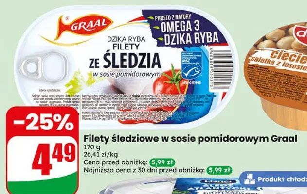 Filety śledziowe w sosie pomidorowym Graal promocja w Dino