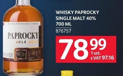 Whisky Paprocky Single Malt 40% 700 ml promocja w Selgros