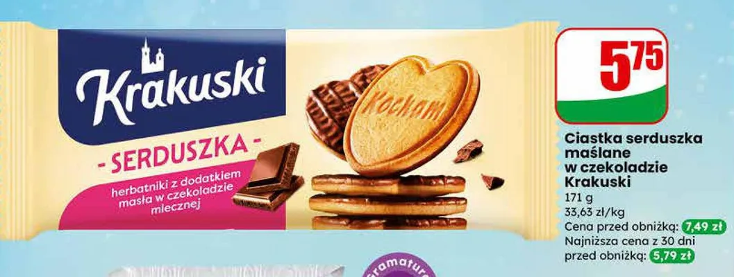 Ciastka serduszka maślane w czekoladzie promocja w Dino