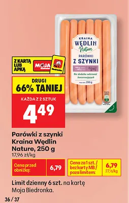 Parówki z szynki Kraina Wędlin Nature promocja w Biedronka