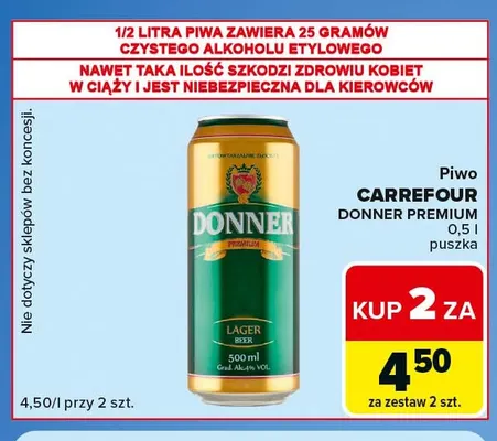 Piwo Carrefour Donner Premium promocja w Carrefour Market