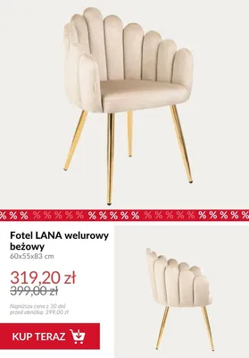 Fotel LANA welurowy beżowy 60x55x83 cm promocja w Homla