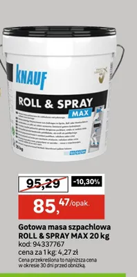 Gotowa masa szpachlowa KNAUF ROLL & SPRAY MAX 20kg promocja w Leroy Merlin