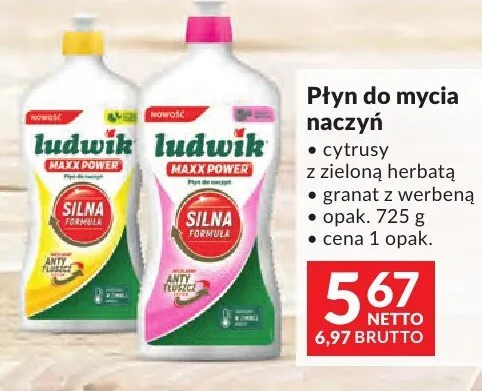 Płyn do mycia naczyń Ludwik Maxx Power cytrusy z zieloną herbatą/granat z werbeną promocja w Makro