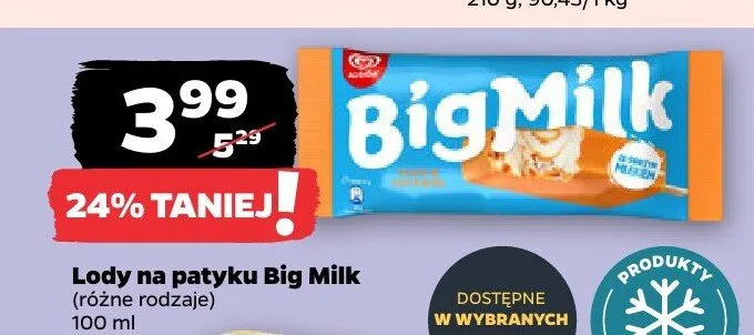 Lody na patyku Big Milk promocja w Netto