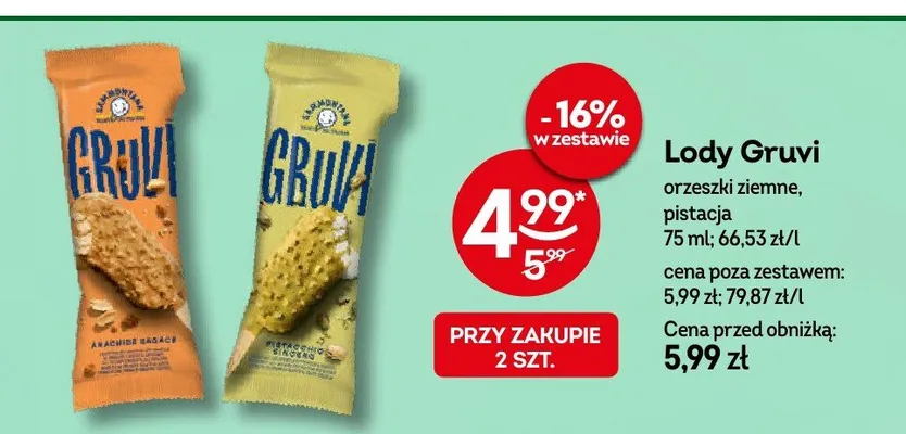 Lody Gruvi pistacja promocja w Żabka