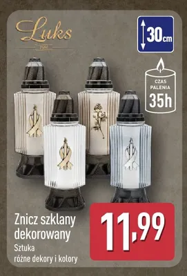 Znicz szklany dekorowany Luks promocja w Aldi