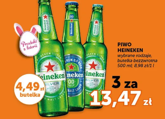 Piwo Heineken wybrane rodzaje, butelka bezzwrotna promocja w Groszek