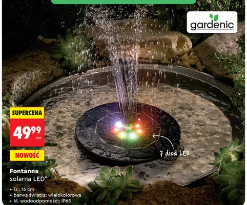 Fontanna solarna LED gardenic śr.: 16cm barwa światła: wielokolorowa kl. wodoodporności: IP65 promocja w Biedronka